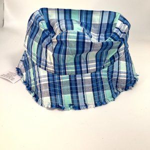 Boys Plaid Bucket Sun Hat Sz 54 (5-7) Y Moon Kitty 100% Cotton